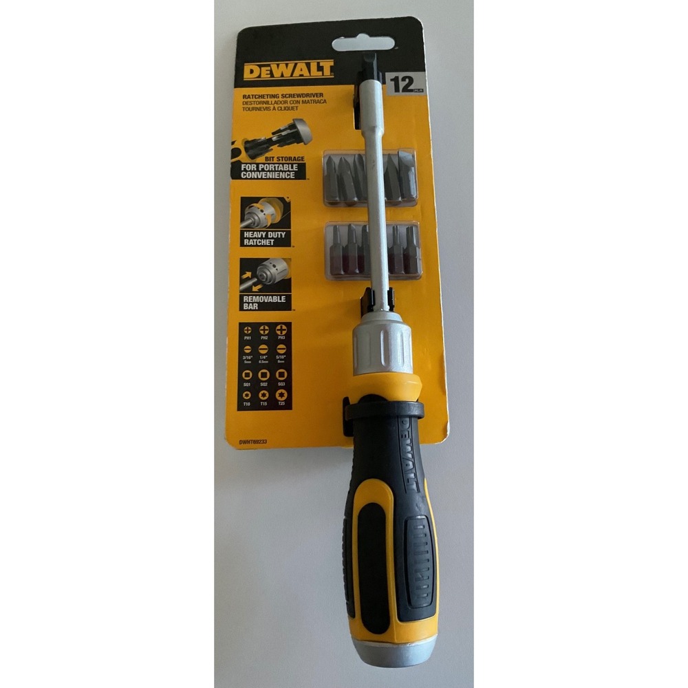 DeWALT DWHT69233 Ratcheting Screwdriver 12 Piece Multi-Bit Tool Yellow Black New